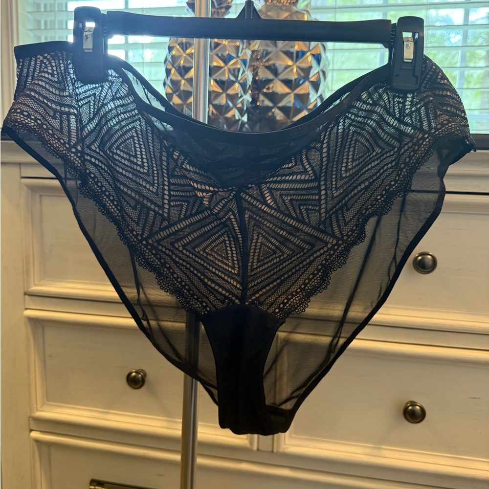 Adore Me Black Lace Geometric Bra & Panty Set